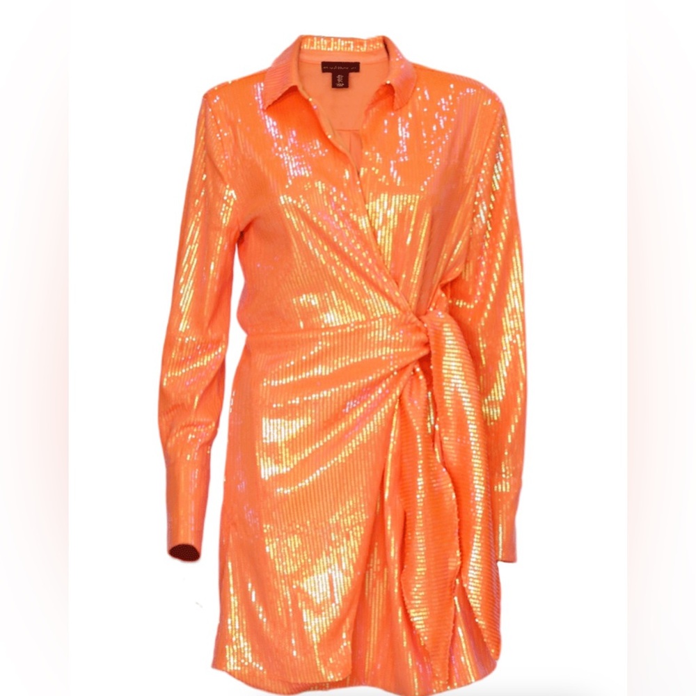 NEW HOUSE OF HARLOW 1960 Orange Sequence Wrap Mini Dress Size XS